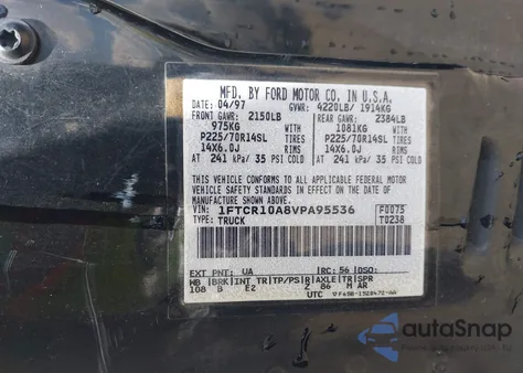 1997 Ford Ranger Splash/Xl/Xlt from USA, damaged, VIN 1FTCR10A8VPA95536